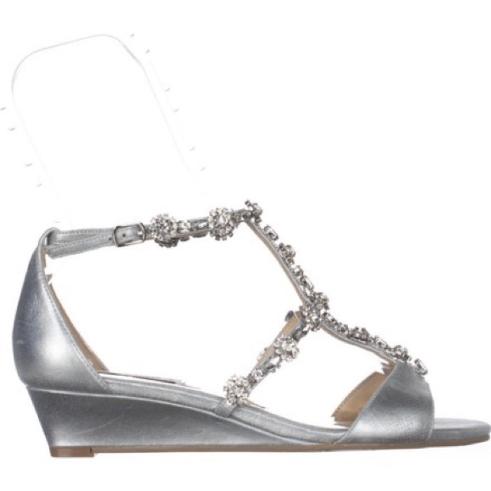 Badgley Mischka Silver Terry Ii Wedge Sandal Pumps